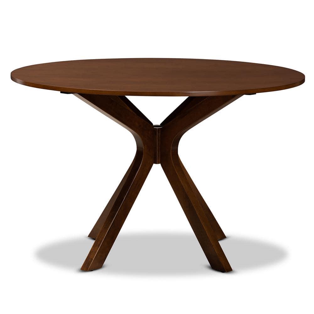 48" Kenji Wide Round Wood Dining Table Walnut - Baxton Studio: Mid-Century Modern, Seats 6, MDF Composite