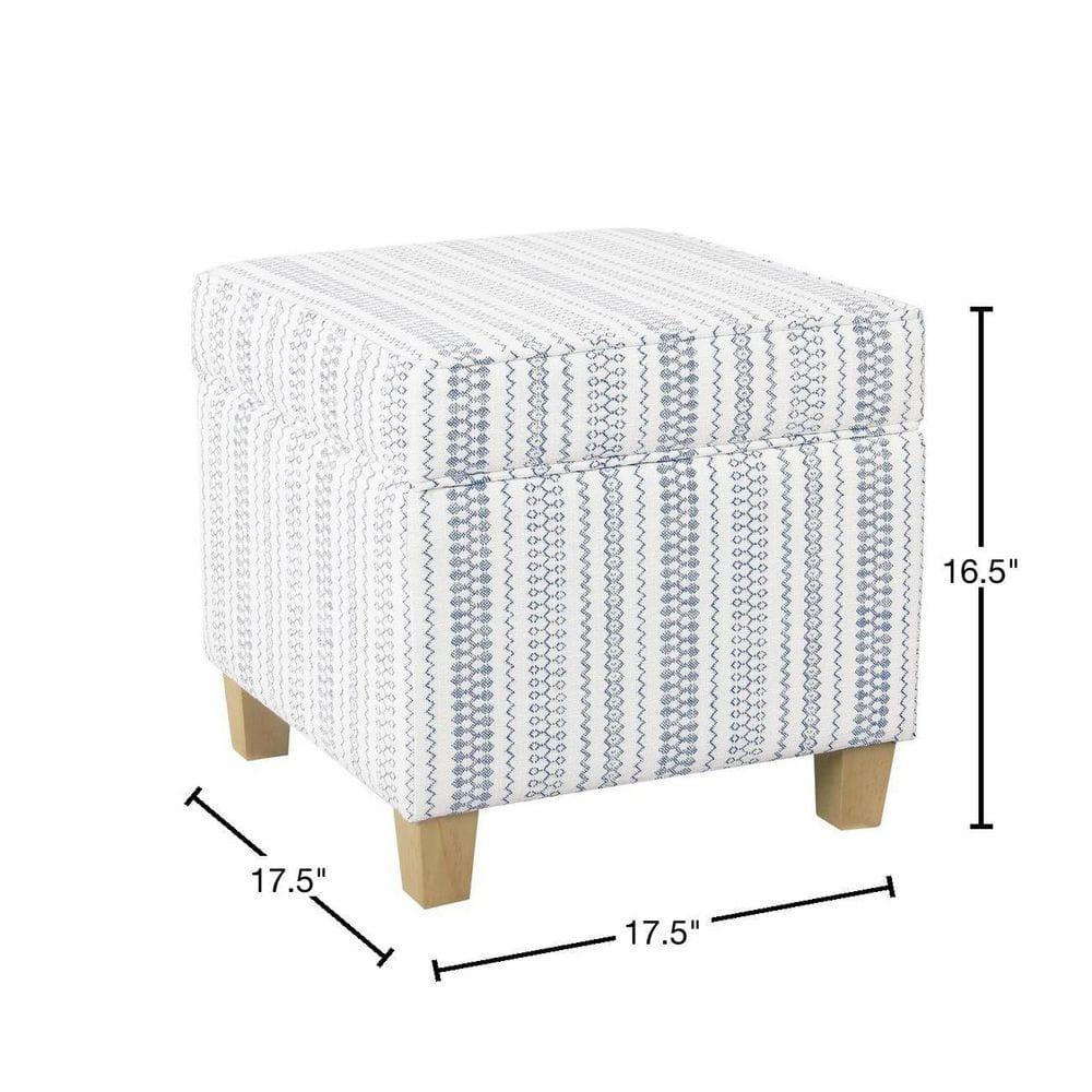 Cole Classics Square Storage Ottoman with Lift Off Top Blue Striped - HomePop: Farmhouse Accent, Wood Legs