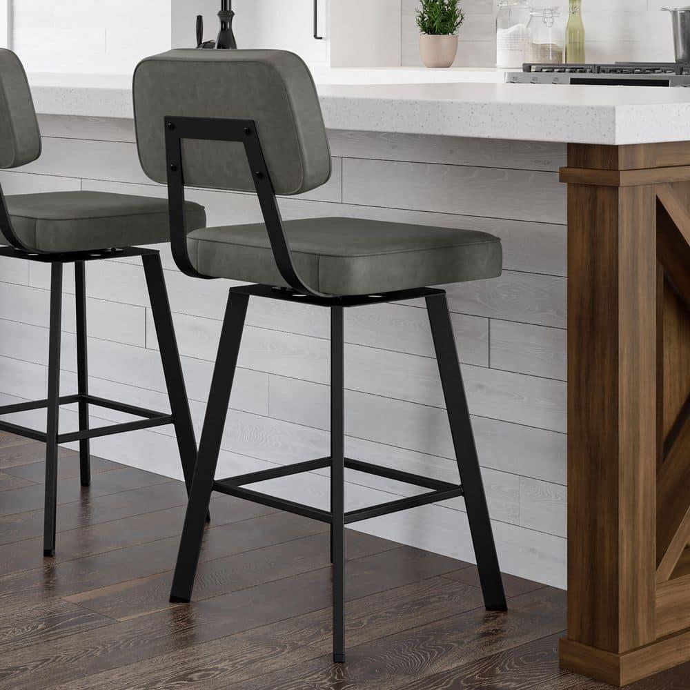 Amisco Clarkson Upholstered Barstool: Faux Leather, Steel Frame, Fixed Height 30", Square Base