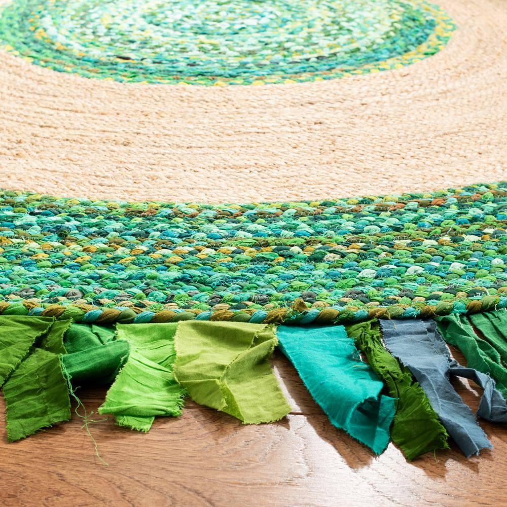 SAFAVIEH Cape Cod Susan Striped Area Rug, Green/Natural, 3' x 3' Round