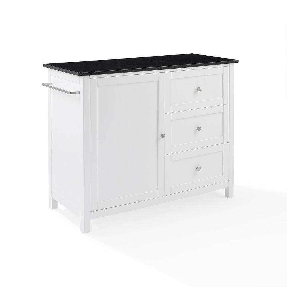 Crosley Soren Granite Top Kitchen Island/Cart Black/White: Traditional Style with Caster Wheels, Storage & Assembly Tools Provided