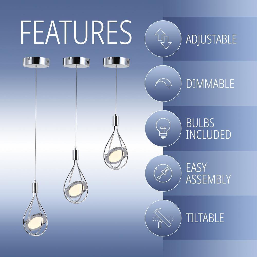Orion 5.5" Adjustable Modern Integrated 1-Light Cluster LED Metal Pendant, Chrome