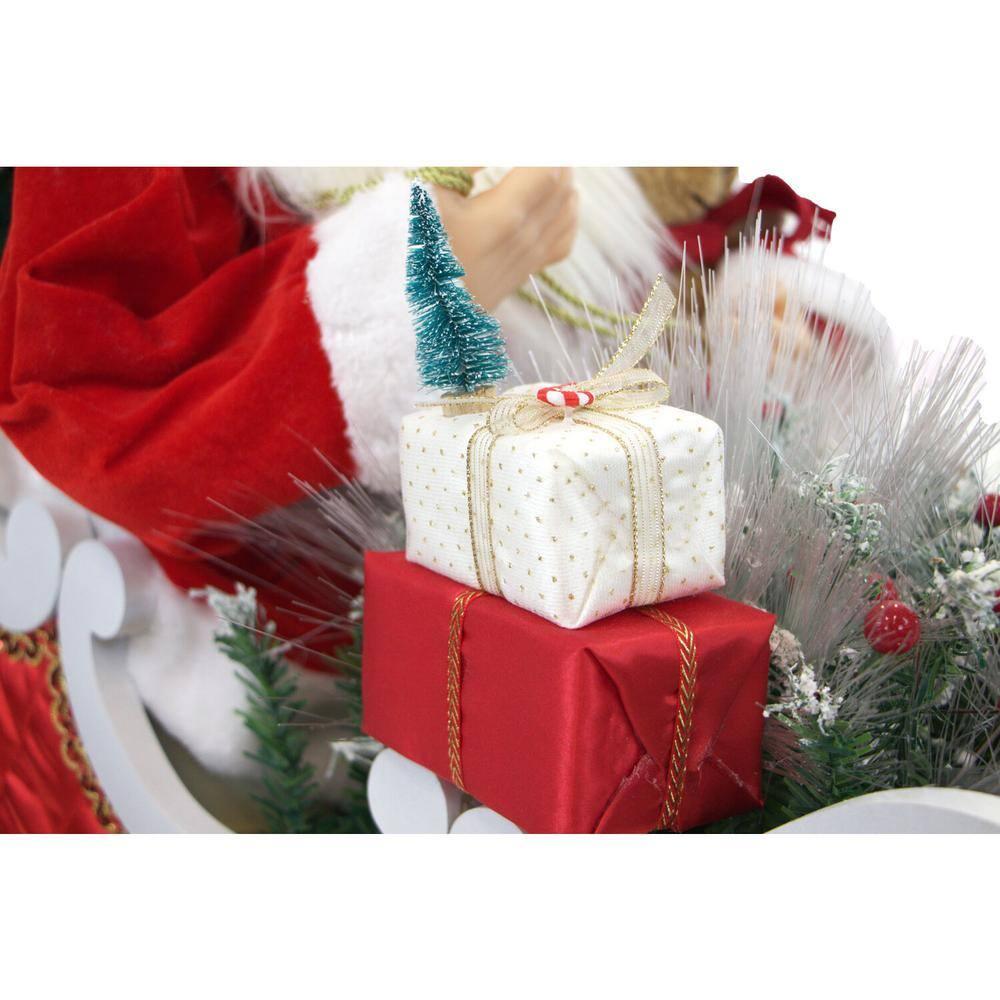 Christmas Time 28-In. Music, Lights, and Motion Santa Claus in his Sleigh | Animated Indoor Christmas Holiday Home Decor | CT-SC036-1RD