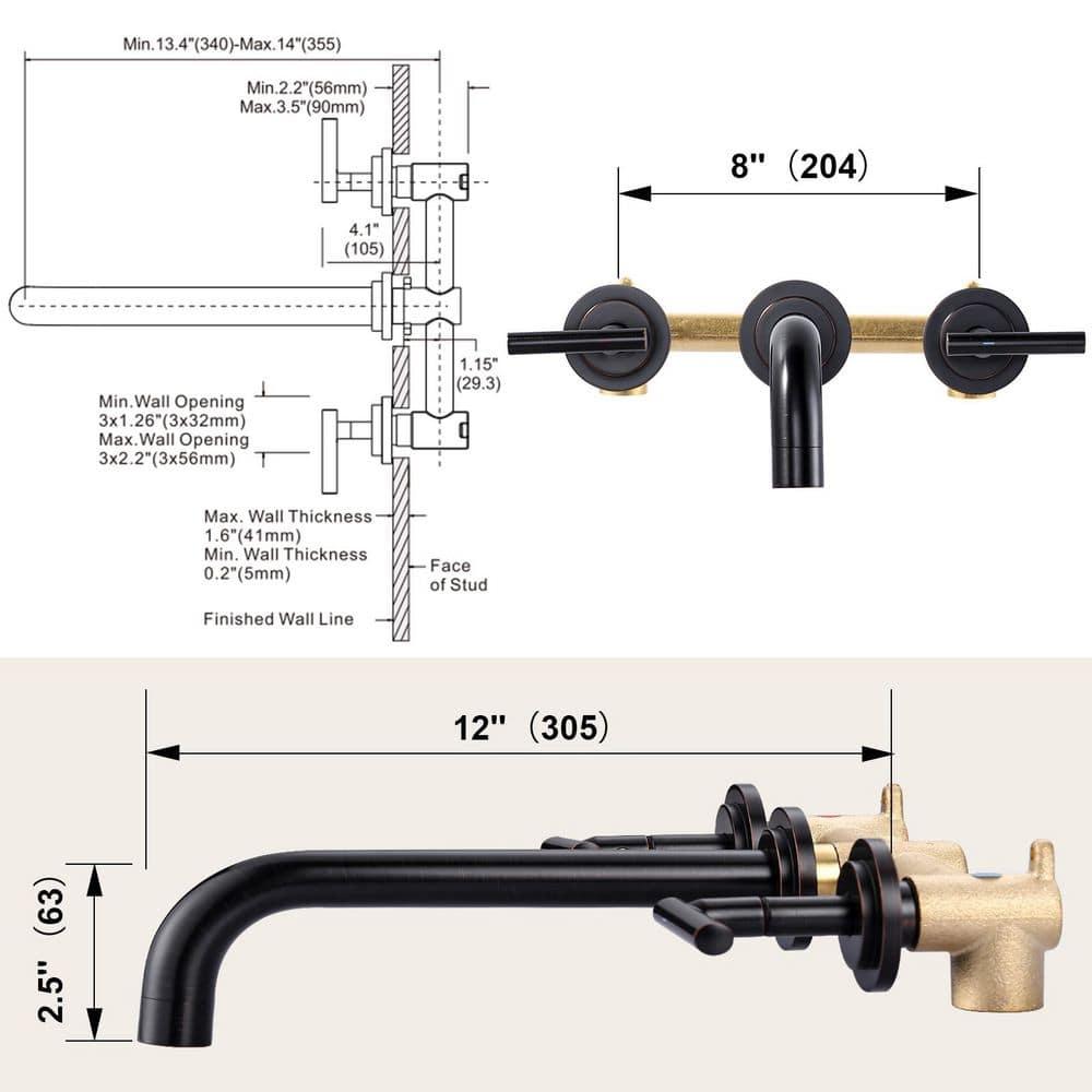 2-Handle 2-Hole Wall Mounted Bathroon Sink Faucet In Spot Resist (Valve Included)