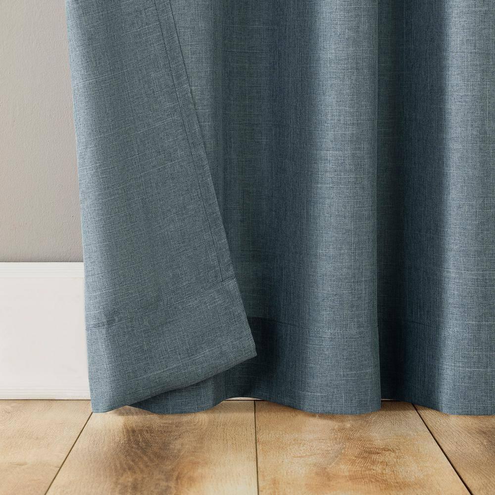 40"x84" No. 918 Light Filtering Semi-Sheer Joshua Heathered Texture Tab Top Curtain Panel Storm Blue: Transitional Decor