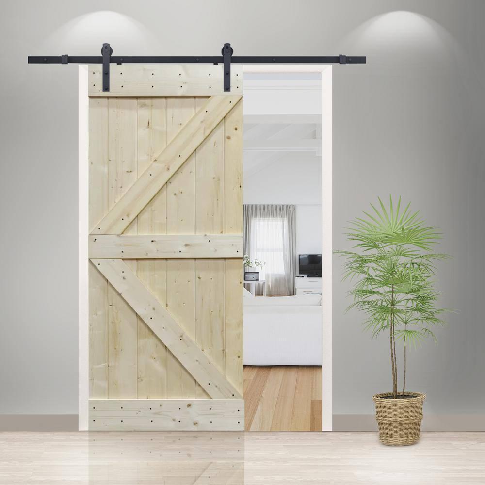 Calhome 84'' Solid Wood Paneled Painted without Installation Hardware Kit Barn Door