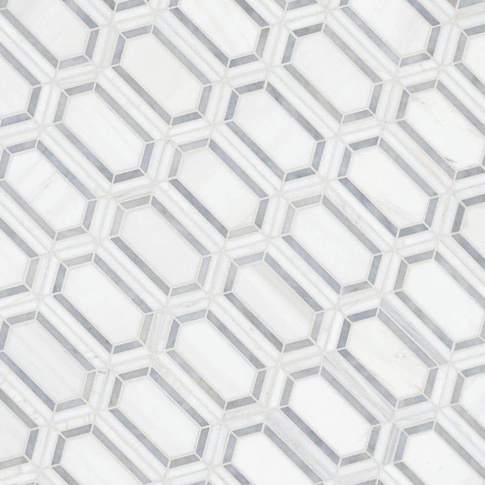 Bianco Dolomite Pavilion Picket 12 in x 12 in. Polished Marble Mesh-Mounted Mosaic Tile
