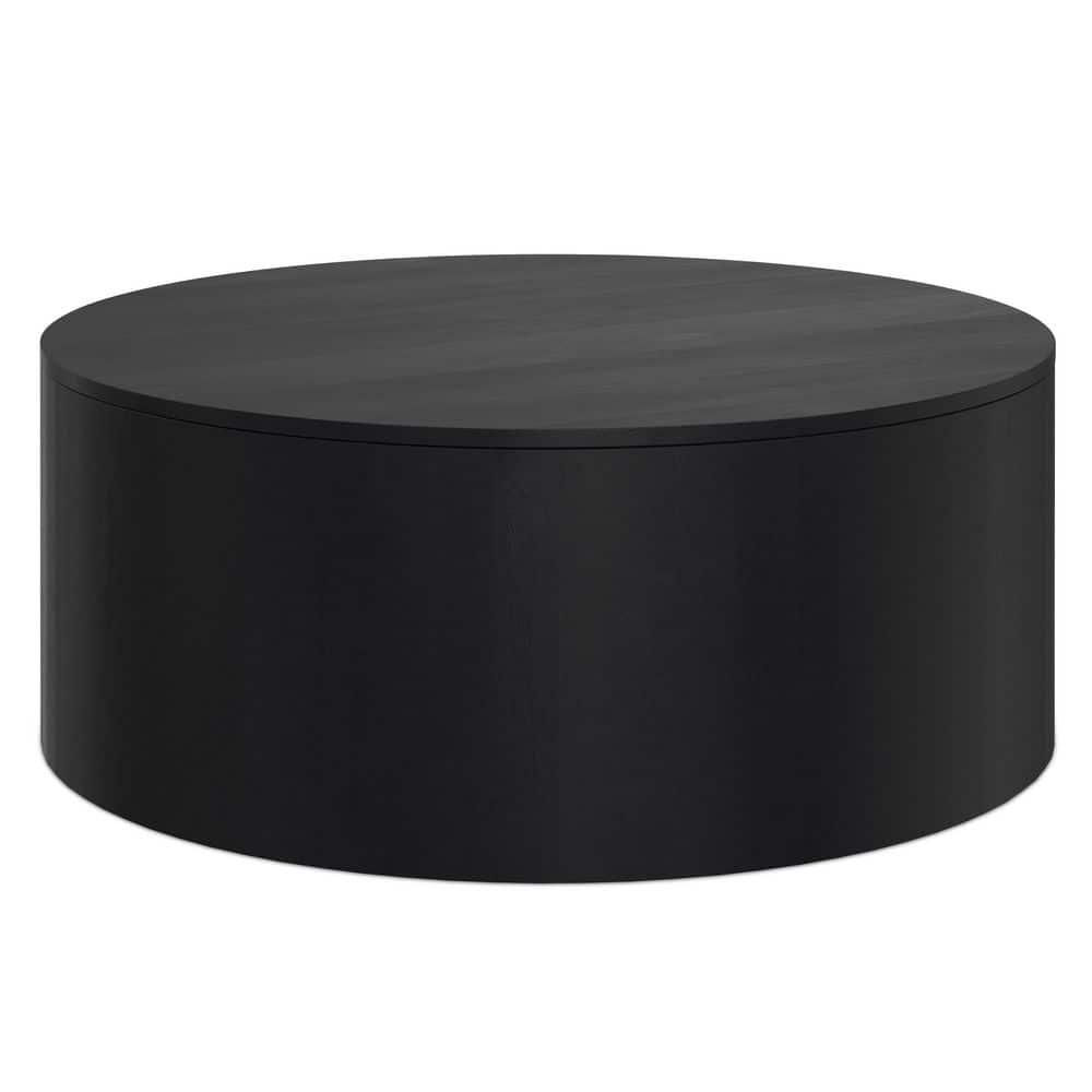 Simpli Home Millbury 36"W Solid Mango Wood Contemporary Round Drum Coffee Table, Fully Assembled