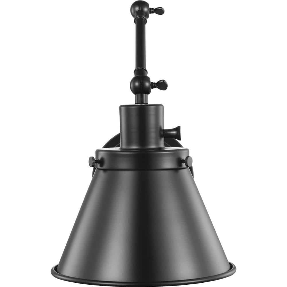 Progress Lighting Hinton 1-Light Swing Arm Wall Bracket, Black Steel, Metal Shade