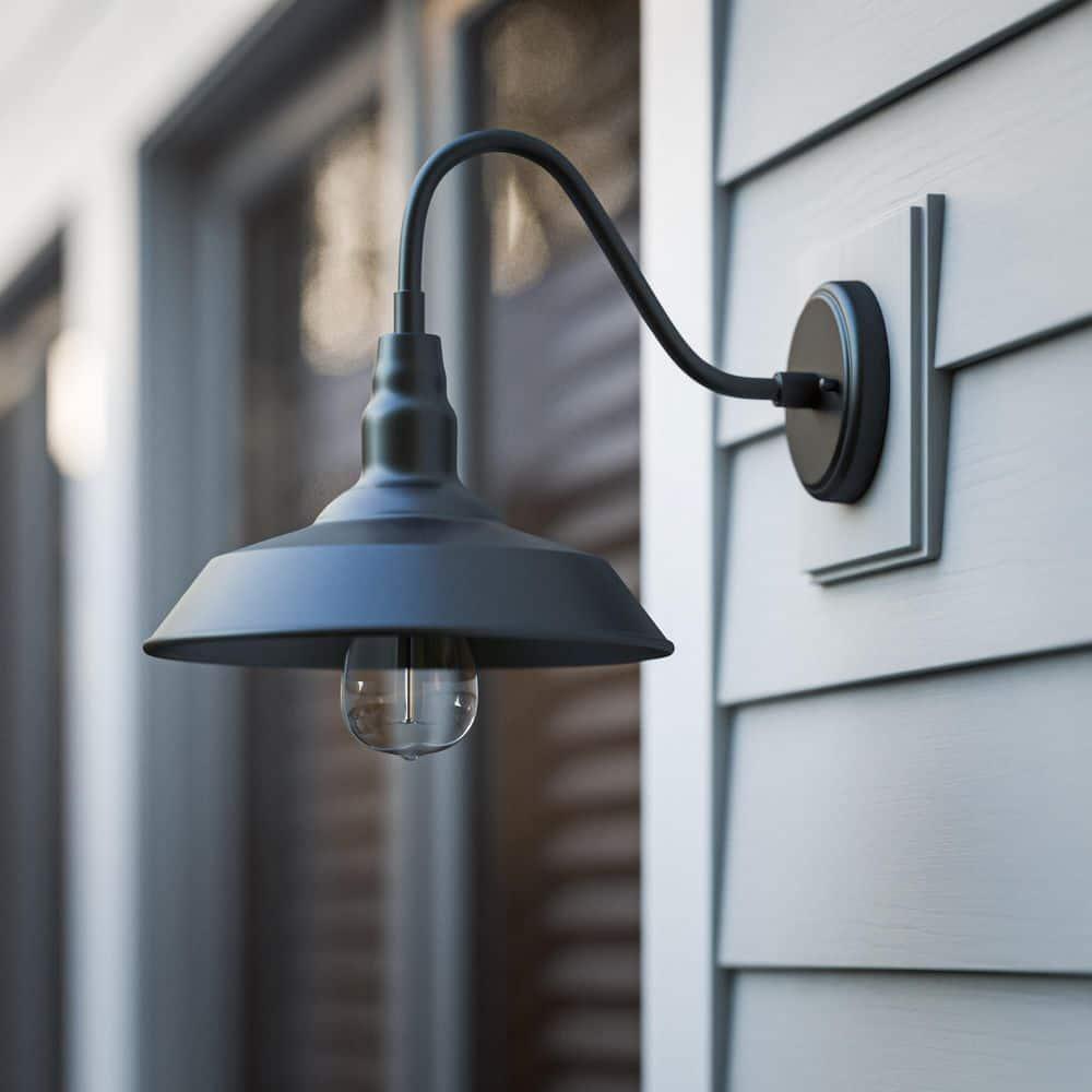 Barnes 10 in. Black Outdoor Hardwired Lantern Sconce