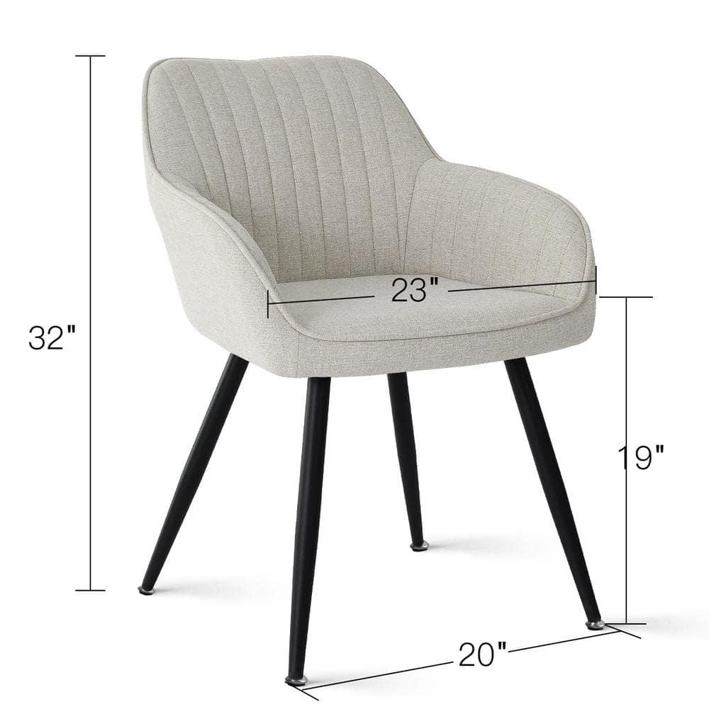 Boston Fabric Dining Chairs Set Of 2,Durable Beige Upholstered Armrest Dining Chairs,Dining Chairs with Backrest and Metal Legs-Maison Boucle