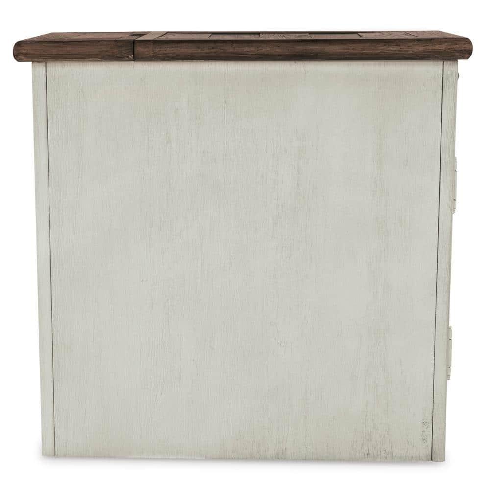 Signature Design by Ashley Bolanburg Chair Side End Table Brown/White: Vintage Style, USB Ports, Storage Cabinet