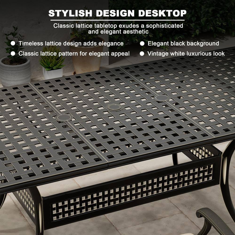 Black Cast Aluminum 6-Person Outdoor Dining Set with Blue Cushions