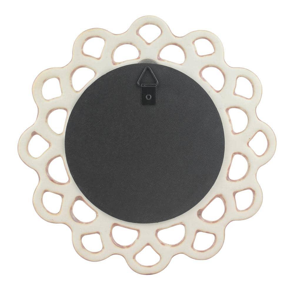 9" Decorative Round Floral Ceramic Wall Hanging Mirror Pink - Stonebriar Collection: Elegant Scalloped Edge, Keyhole Hanger