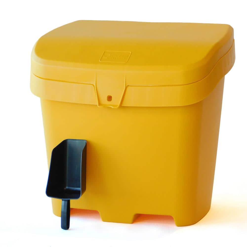 FCMP Outdoor 31 Gallon Salt & Sand Storage Box, Deck Container for Patio, Yellow