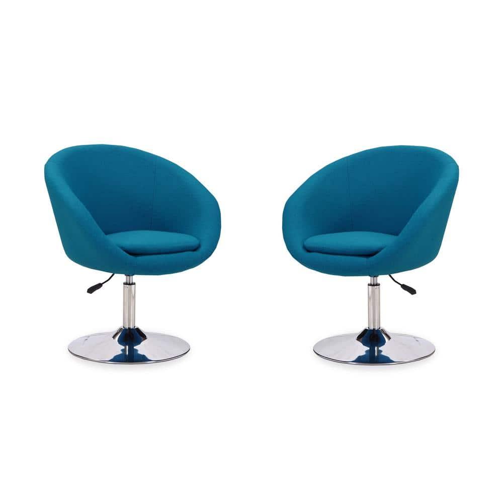 Manhattan Comfort Set of 2 Hopper Wool Blend Adjustable Height Chairs Blue: Swivel Armchairs for College Dorm
