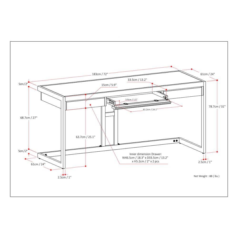 Simpli Home Erina Solid Acacia Wood Desk, Industrial Style with Keyboard Tray and 2 Drawers