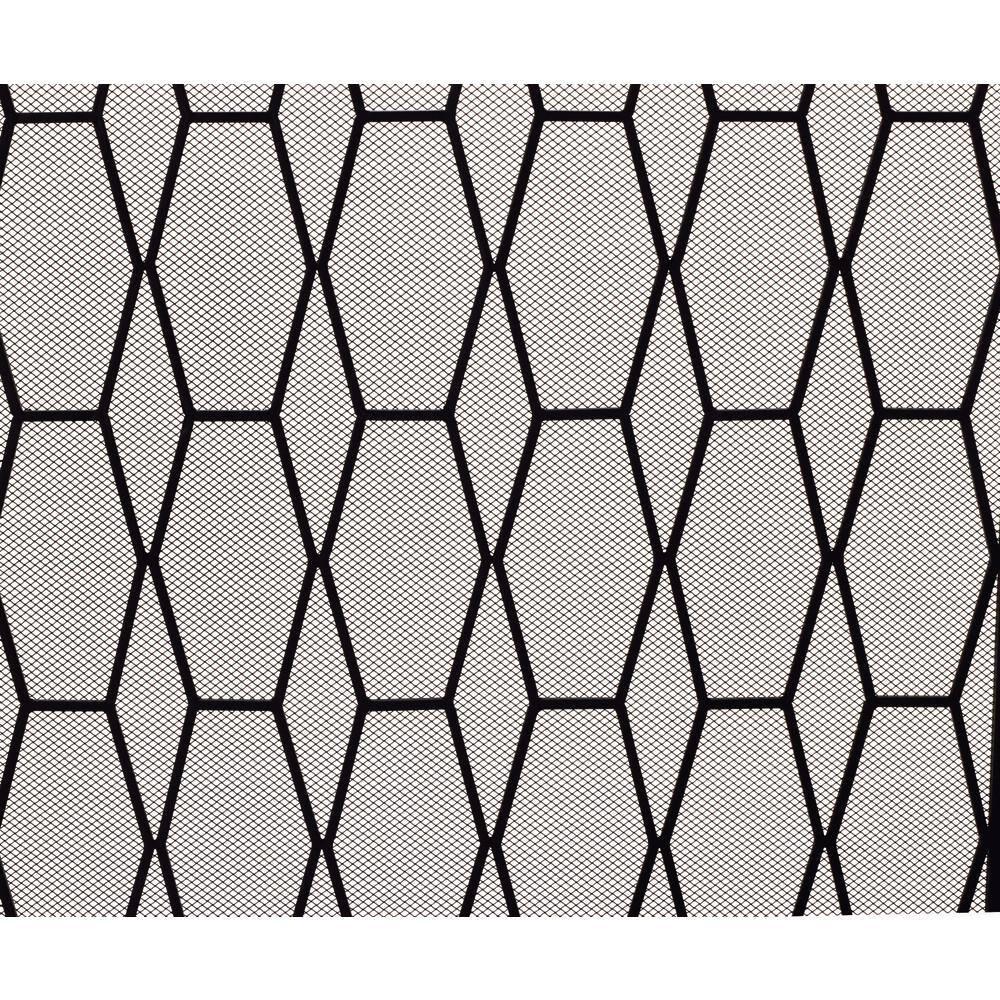 DecMode 51" x 31" Black Metal Foldable 3 Panel Geometric Fireplace Screen with Mesh Netting, 1-Piece