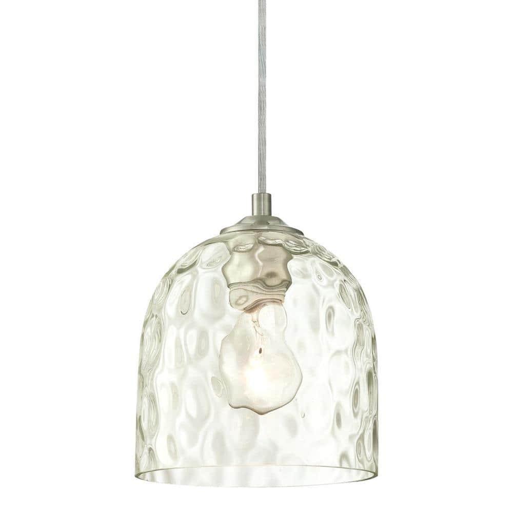 Westinghouse Basset Mini Pendant Brushed Nickel Finish Clear Hammered Glass