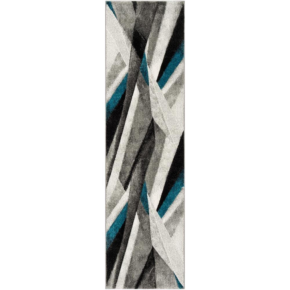 SAFAVIEH Hollywood Jennifer Abstract Runner Rug, Grey/Teal, 2'3" x 16'
