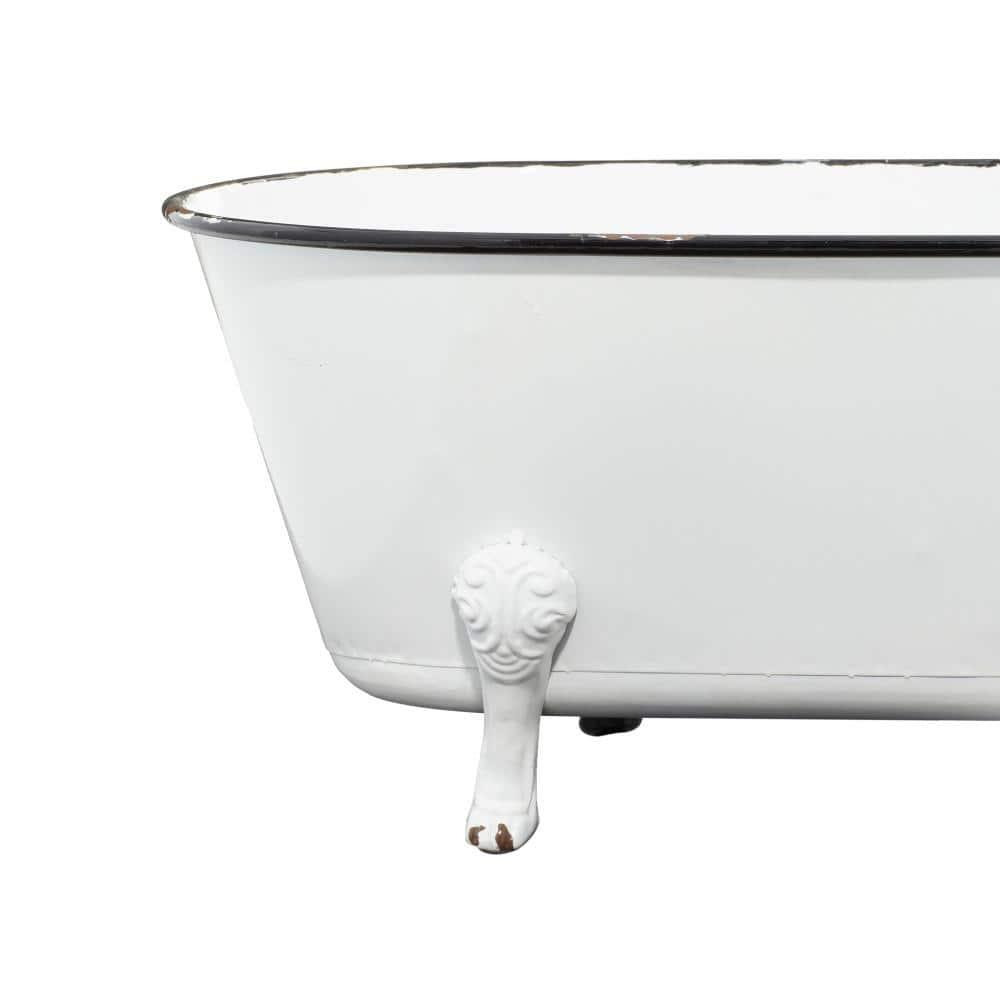 DecMode 20" x 9" Indoor Outdoor Bathtub White Metal Planter