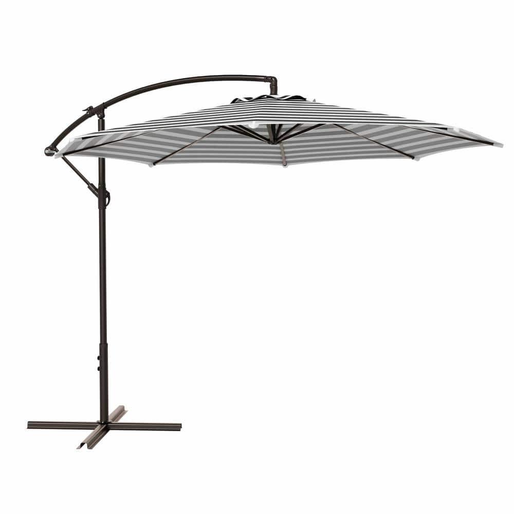 Polytrends Weller 10-foot Offset Cantilever Hanging Patio Umbrella Gray Striped