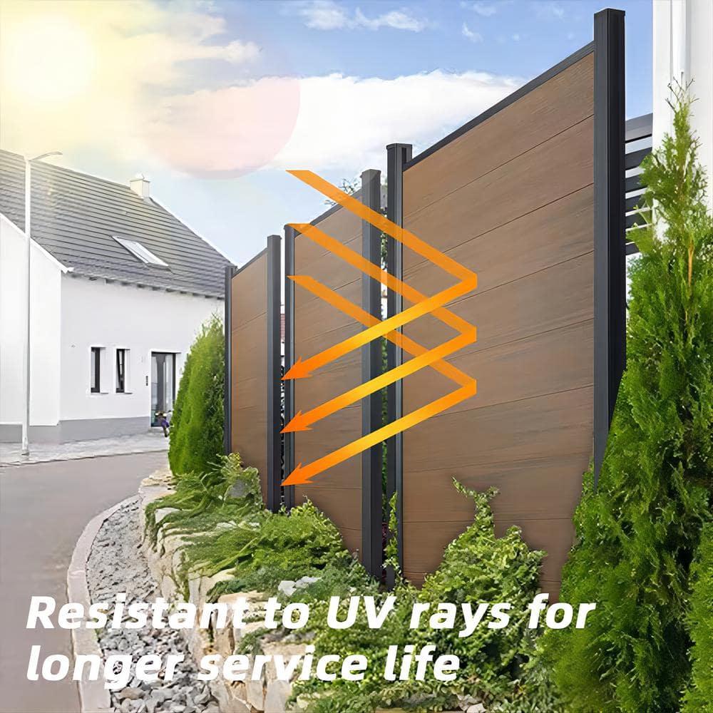 Privacy Fence for Outside, 6ftx6ft Outdoor Privacy Panels with In-ground Post, Wind Resistant Wood Plastic Composite Fencing for Patio, Backyard, Garden and Swimming Pool (Brown with 1 Post)