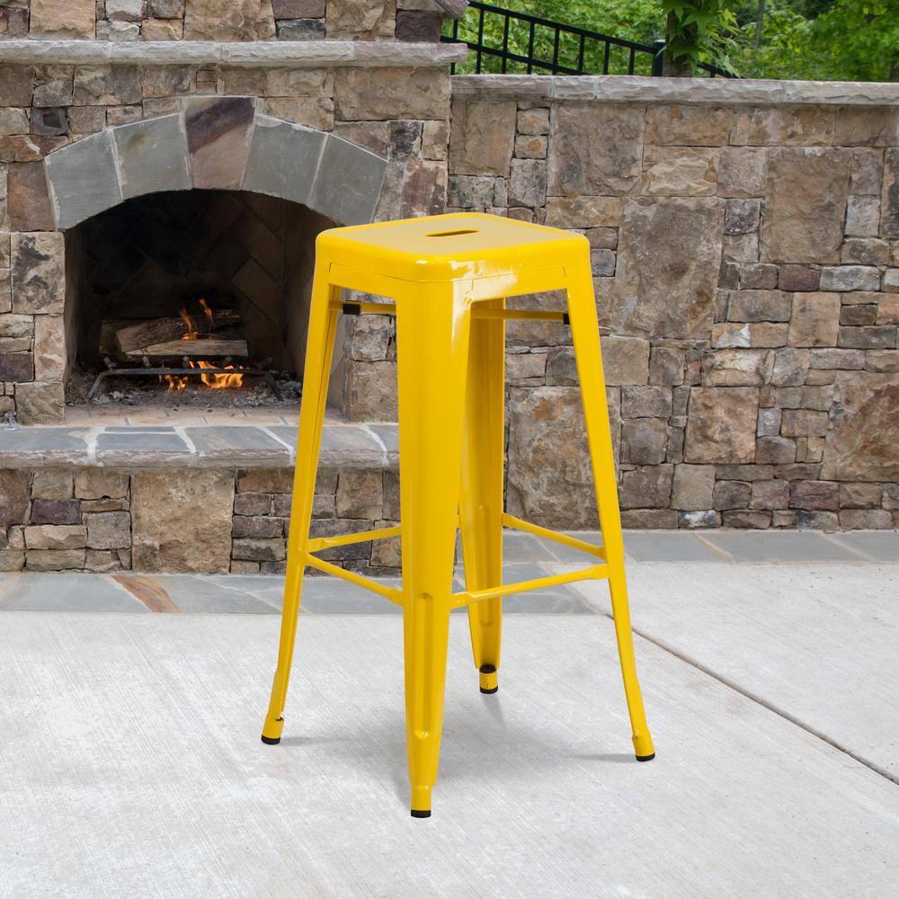 Flash Furniture Commercial Grade 30" High Backless Yellow Metal Indoor-Outdoor Barstool with Square Seat