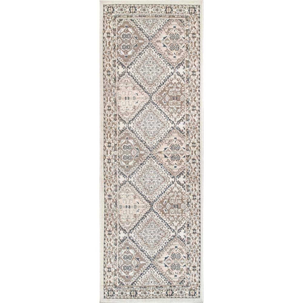 Nuloom 2x6 Becca Tiled Indoor Area Rug, Beige, Faded Transitional Design, Stain Resistant, Bedroom, Living Room, Kitchen
