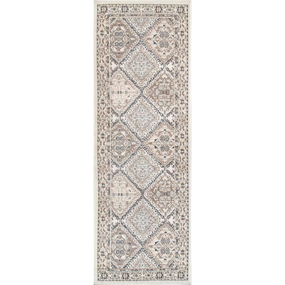 Nuloom 2x8 Becca Tiled Indoor Area Rug, Beige, Faded Transitional Design, Stain Resistant, Bedroom, Living Room, Kitchen