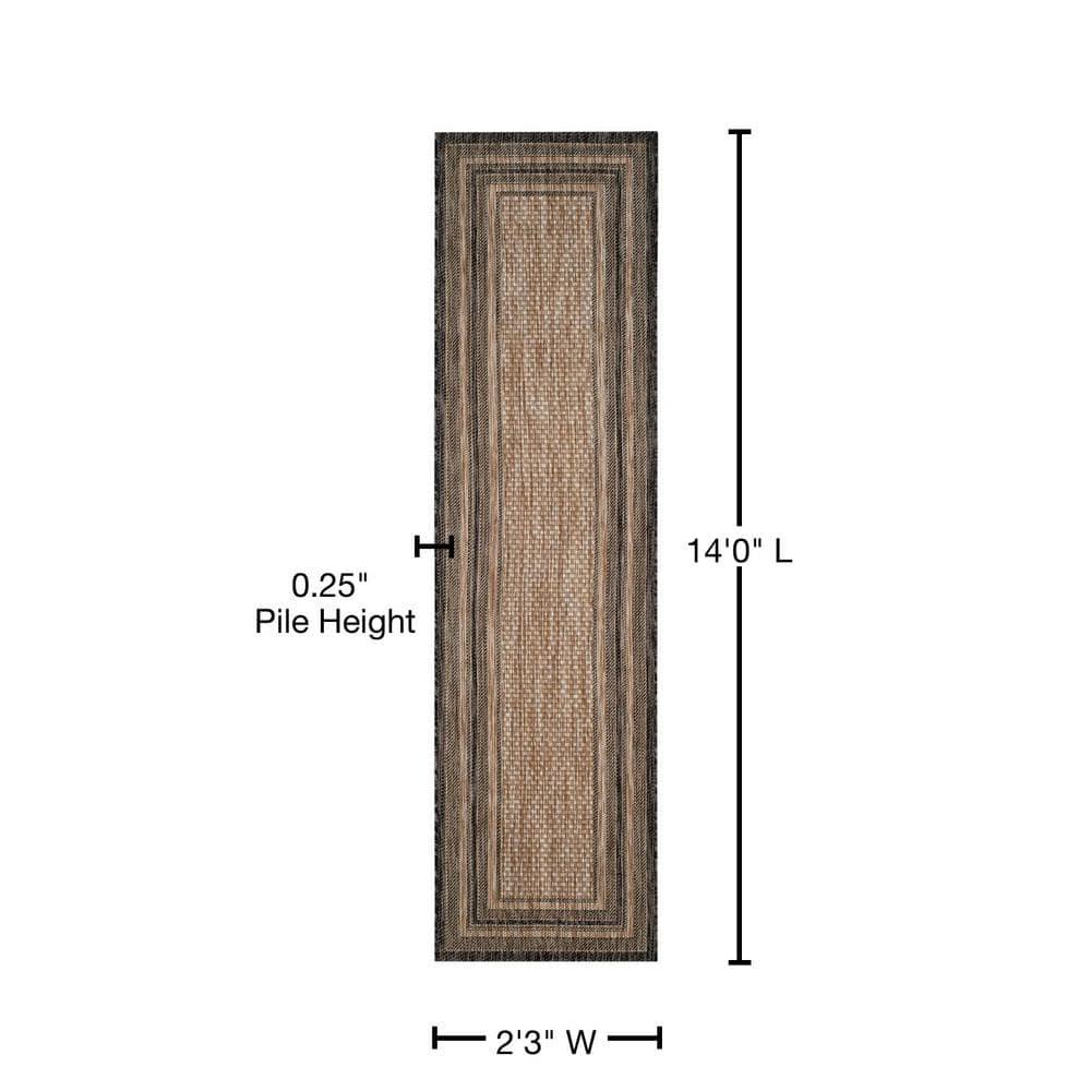 SAFAVIEH Courtyard Ercan Bordered Indoor/Outdoor Runner Rug, Natural/Black, 2'3" x 14'