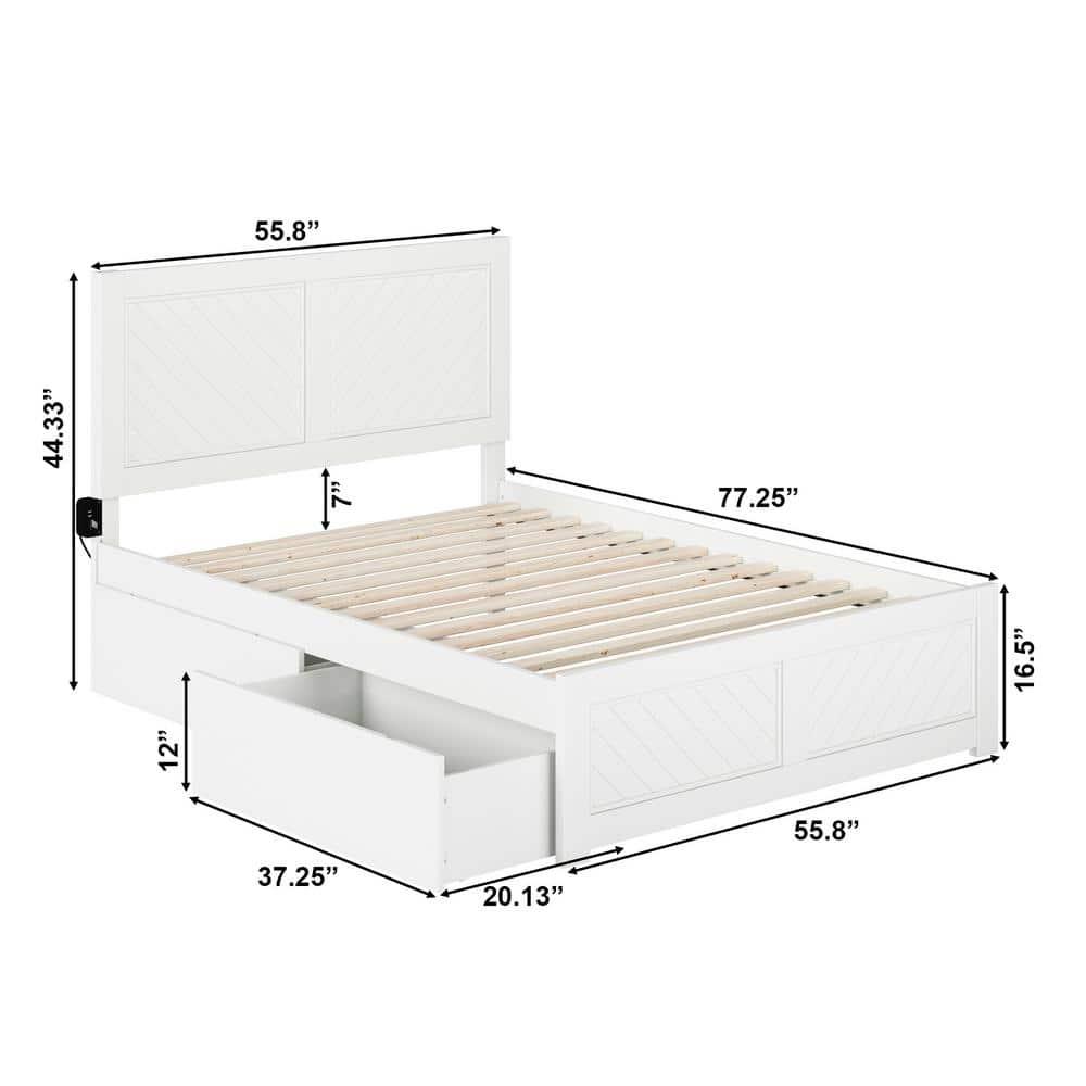 AFI Canyon White Solid Wood Platform Bed with Matching Footboard & Storage Drawers, Full