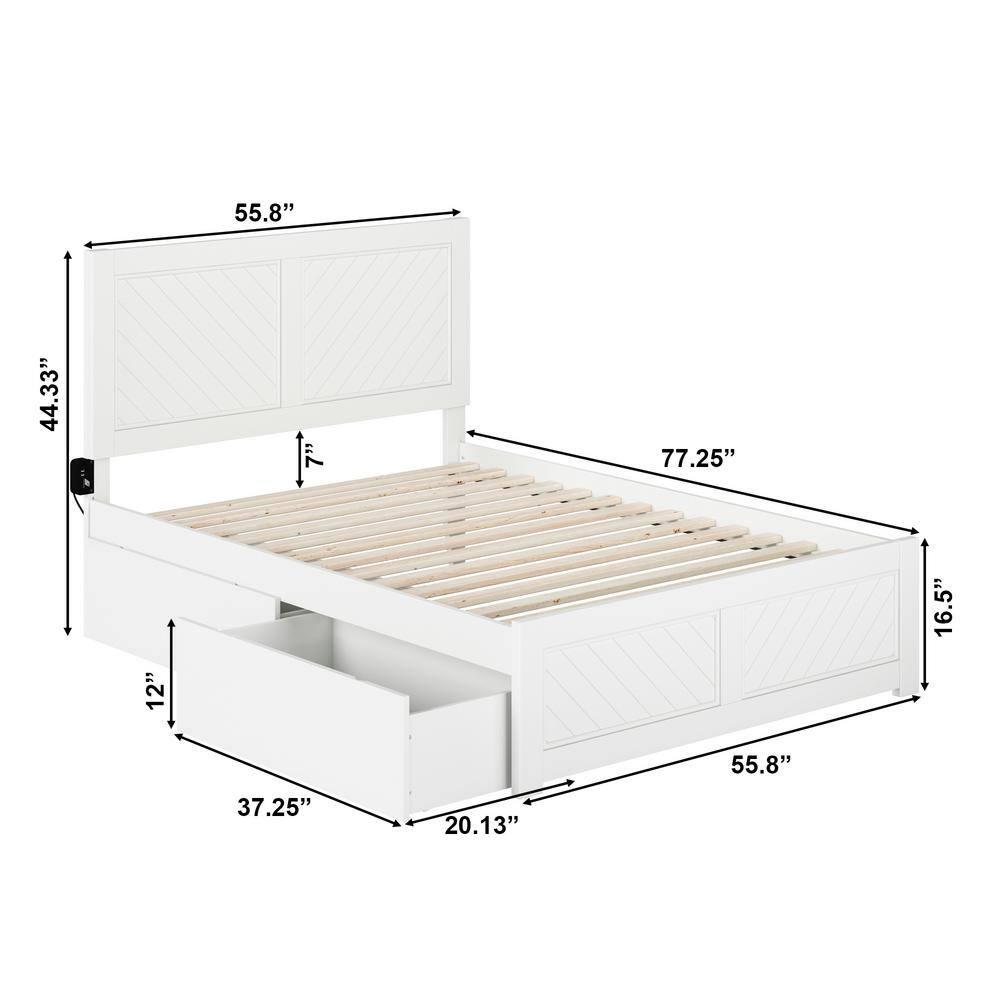 AFI Canyon White Solid Wood Platform Bed with Matching Footboard & Storage Drawers, Full