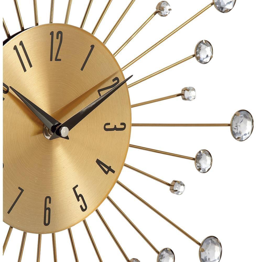 DecMode Gold Metal Glam Wall Clock, 15”L x 0.5”W x 15”H, Features Starburst Design