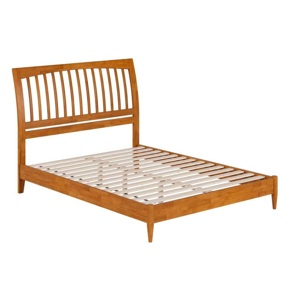 AFI Orleans Queen Solid Wood Low Profile Sleigh Platform Bed, Light Toffee