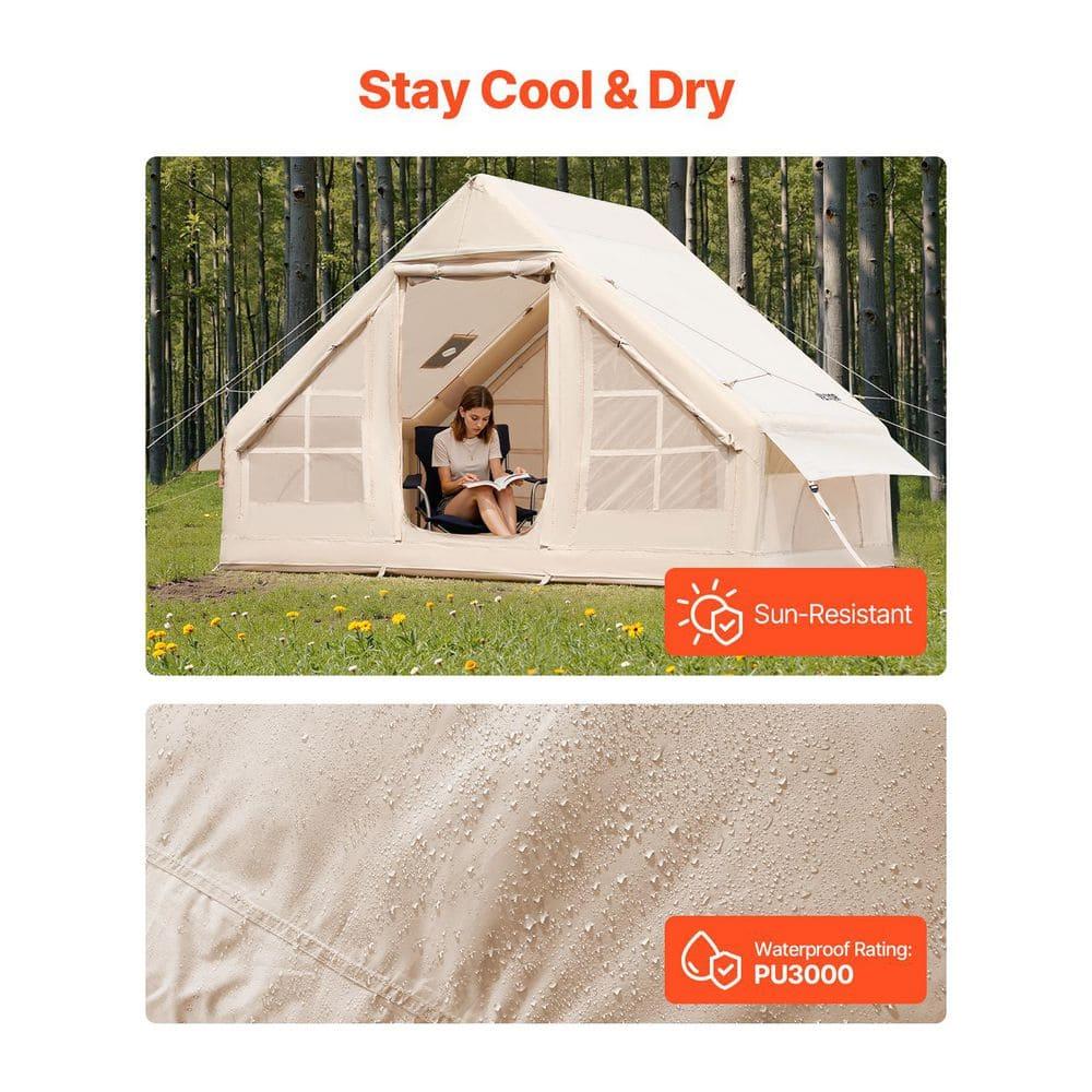 VEVOR Inflatable Tents for Camping, Easy Setup Blow up Tent with Hand Pump, 4 Season Glamping Tent with Stove Jack, Doors & Mesh Windows, Storage Bag Included for Easy Taking