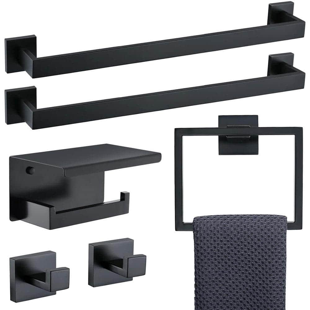 Matte Black Stainless Steel 6-Piece Bathroom Hardware Set