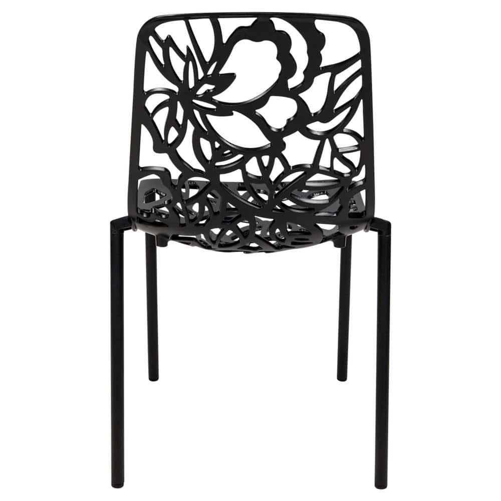 LeisureMod Devon Modern Aluminum Outdoor Stackable Dining Chair, Black