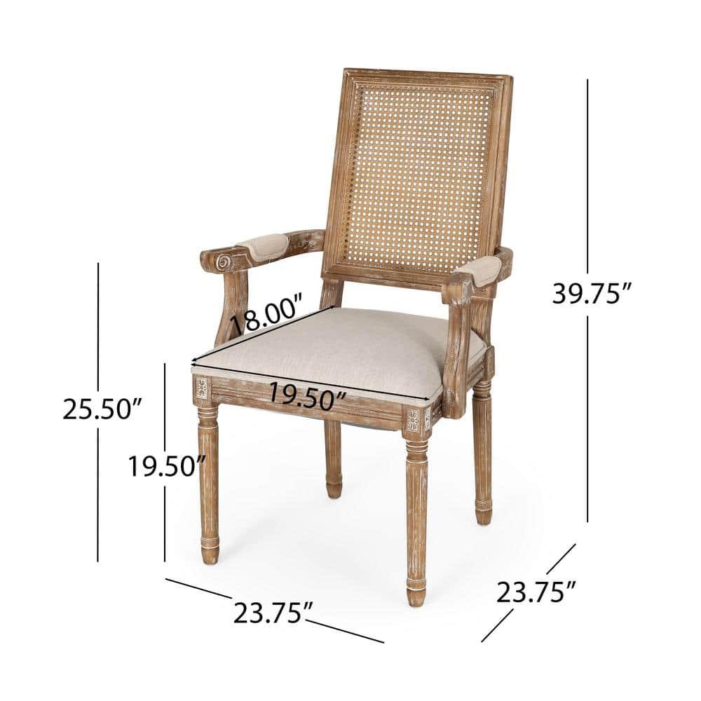 Noble House Aisenbrey Indoor Wood and Cane Upholstered Dining Chair, Set of 4, Beige and Natural