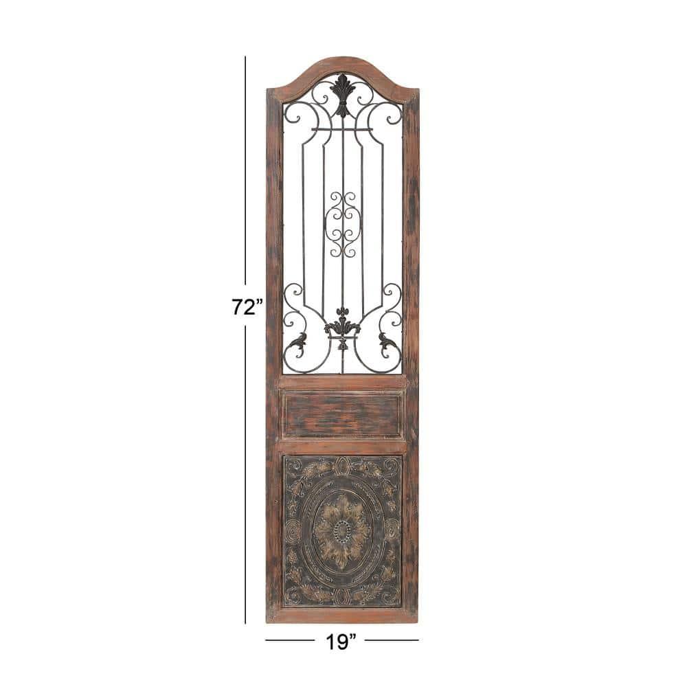 DecMode Decoración de Pared de Metal y Madera Inspirada en Puertas Arqueadas Rústicas 72" de Alto x 19 de Largo, Acabado en Marrón Desgastado con Carácter Orgánico