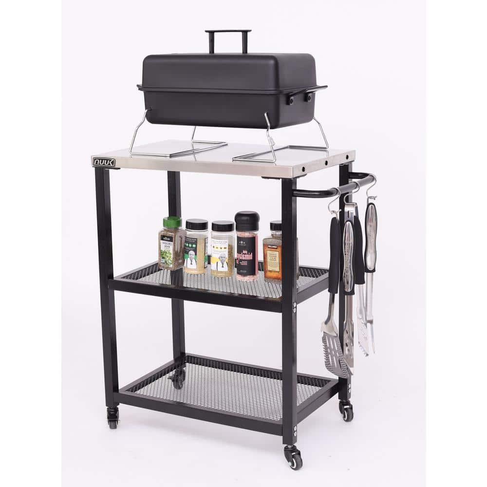 NUUK Stainless Steel Outdoor Kitchen Serving Grill Cart with Storage, BBQ Prep Station Table,  Wheeled