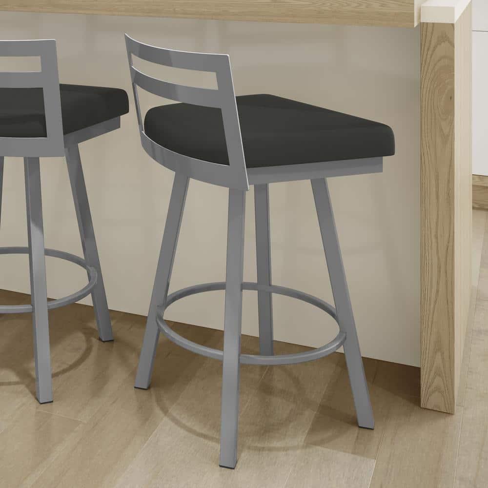 Amisco Derek 30 In. Swivel Bar Stool - Black Faux Leather / Metallic Grey Metal