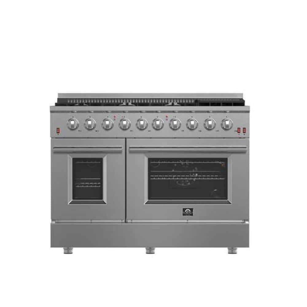 Galiano 48-inch Gas Range Stainless Steel, 8 Burners, 107,000 BTU, Griddle, Double Ovens