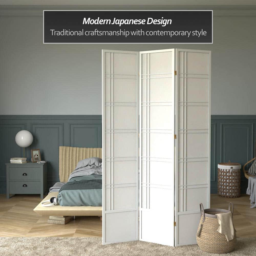 Oriental Furniture 7 ft. Tall Double Cross Shoji Screen - White - 3 Panel