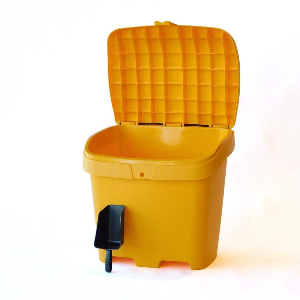 FCMP Outdoor 31 Gallon Salt & Sand Storage Box, Deck Container for Patio, Yellow