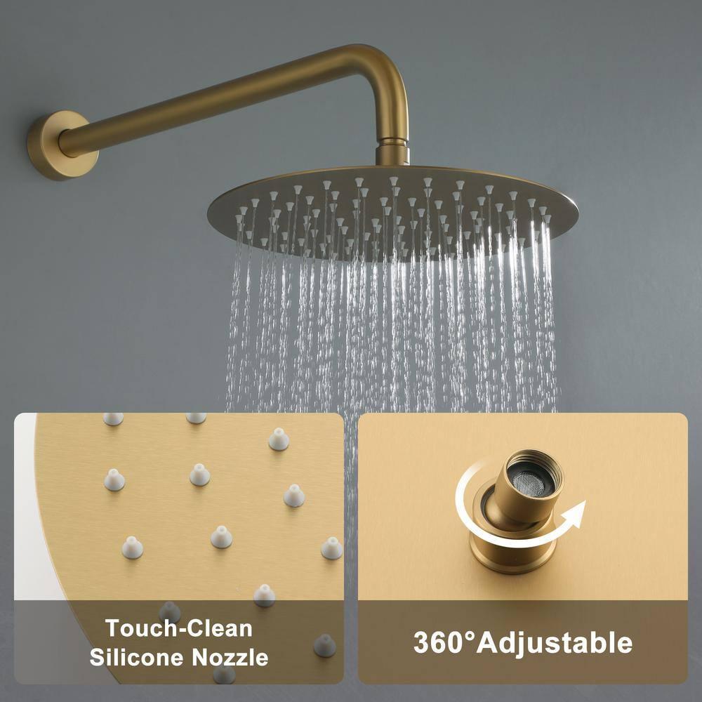 Luxury Wall-Mounted 3-Function Shower System Solid Brass Mixer Valve, 1.8 GPM Flow & Dual Showerheads with Rough-in Valve