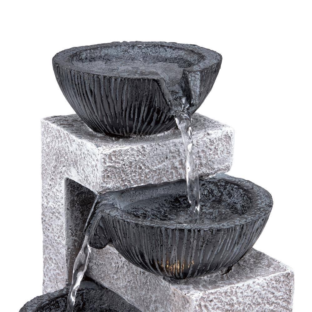 14" Resin Cascading Bowl Tabletop Fountain with LED Lights Gray - Alpine Corporation: Indoor/Outdoor Water Feature, Electric Powered