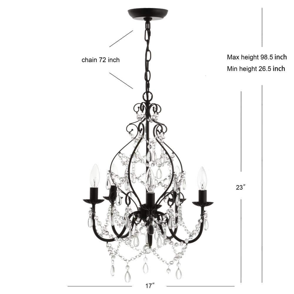 JONATHAN Y Maura 5-Light 17" Crystal/Metal LED Chandelier, Black, JYL9016A