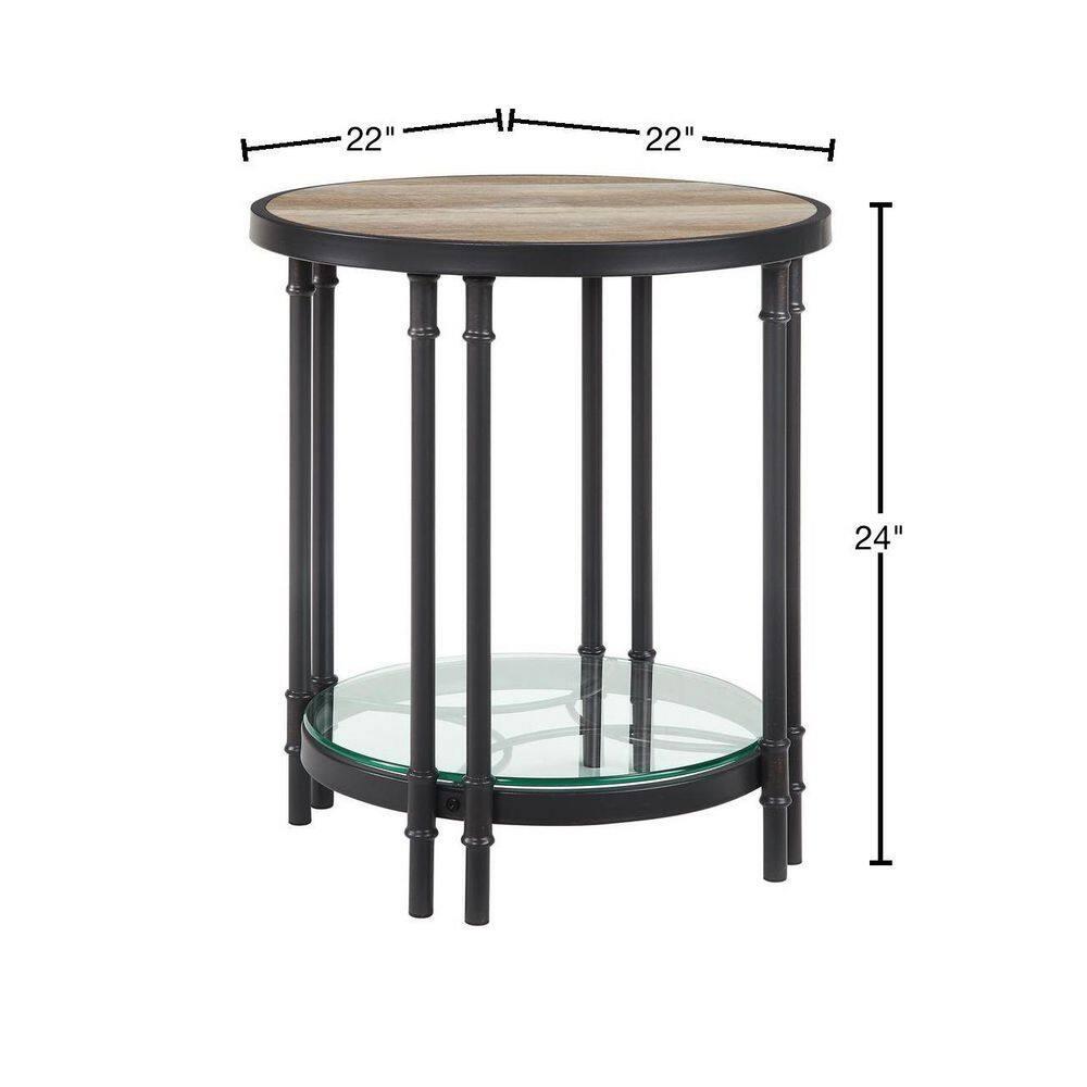 Acme Furniture Brantley 22" 1 Tier Shelf Accent Table Oak and Sandy Black: Round Beveled Edge, No Assembly Required
