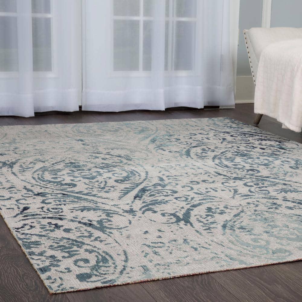 Nicole Miller New York Patio Sofia Juniper Paisley Indoor/Outdoor Area Rug, Ivory/Blue